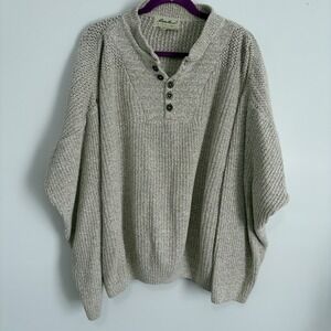 Vintage Eddie Bauer Men's Knit Henley Sweater Size XL Beige Fisherman Grandpa